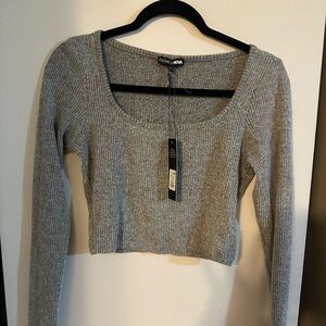 Fashion Nova Gray Ribbed Knit Crop Top